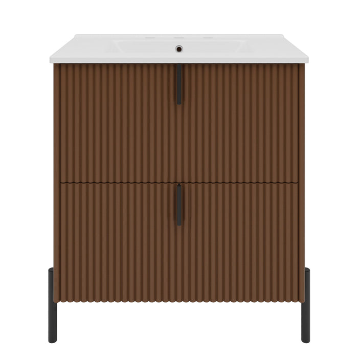 Fluted Bathroom Vanity With Ceramic Sink, Freestanding Design
