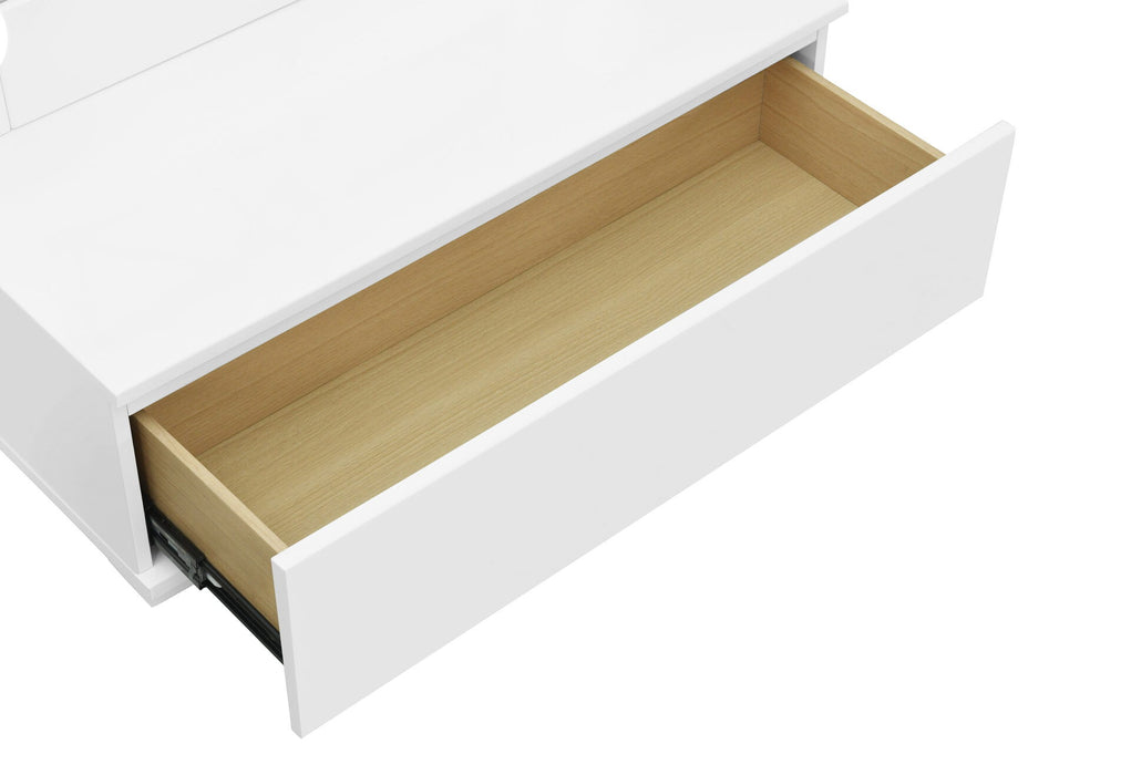 Ella - Narrow Tall Mirror With Drawer And Speakers - White