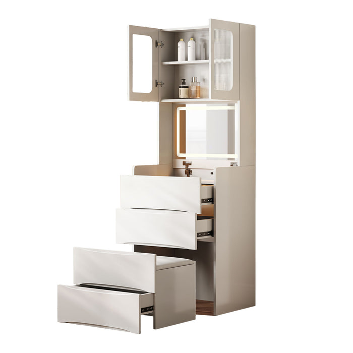 3 In 1 Vanity Table With LED Mirror & Storage Stool For Bedroom