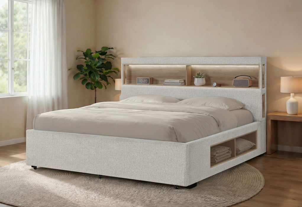 Sadie / Emma - 5 Piece Queen Bedroom Set (Bed, Dresser & Mirror, Nightstand, Chest) - Beige
