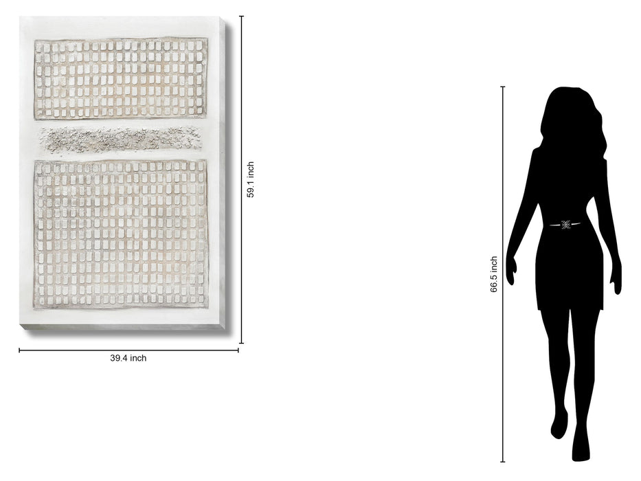 Neutral Grid Relief - 39" x 59" Framed Wall Art