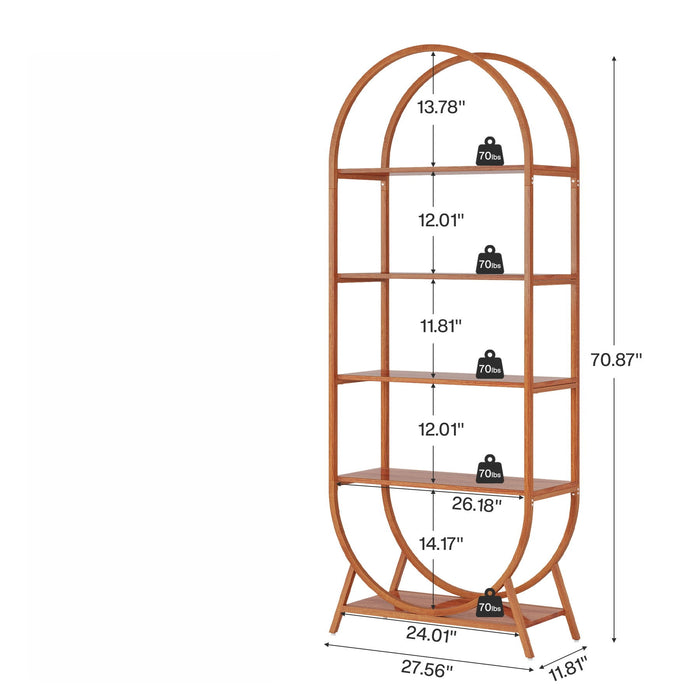 Arched 5 Tier Open Bookshelf For Office - Brown