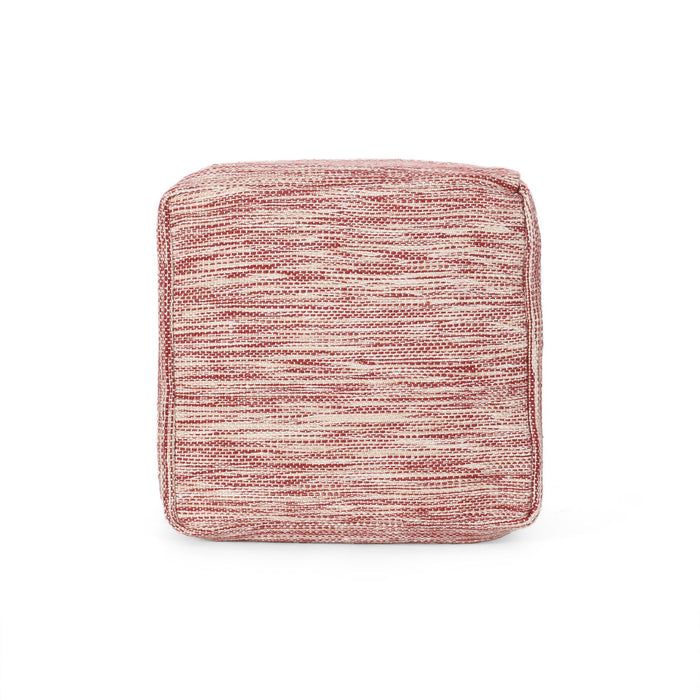 Enigma - Yarn And Cotton Square Pouf Ottoman With Polystyrene Beads - Red / White