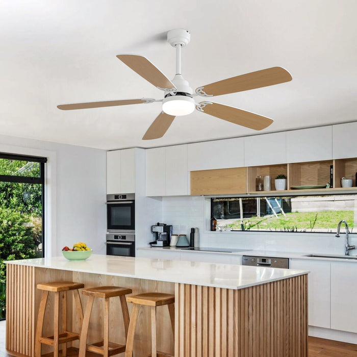 52" DC Motor Ceiling Fan With LED Light, 6 Speed Remote Control, Reversible Blades For Living Room - White