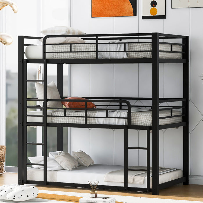 Triple Bunk Bed With Sturdy Construction And Space Saving Design