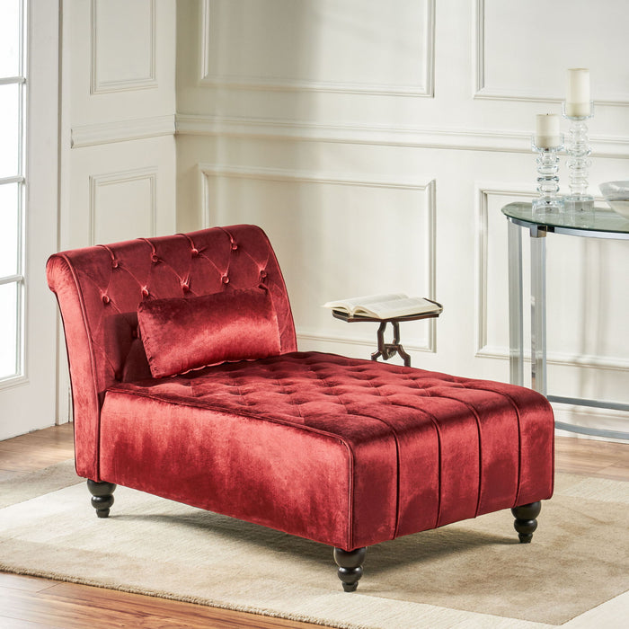 Ethereala - Upholstered Velvet Chaise Lounge With Button Tufted - Garnet