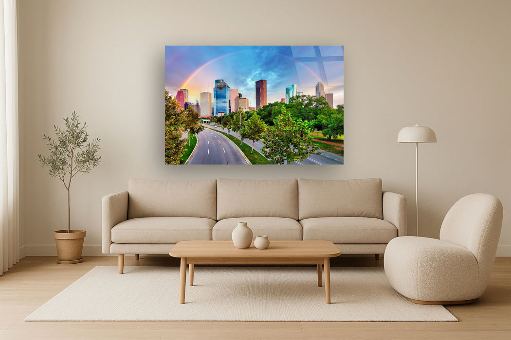 Tempered Glass With Foil - Rainbow Over Houston - Dark Green