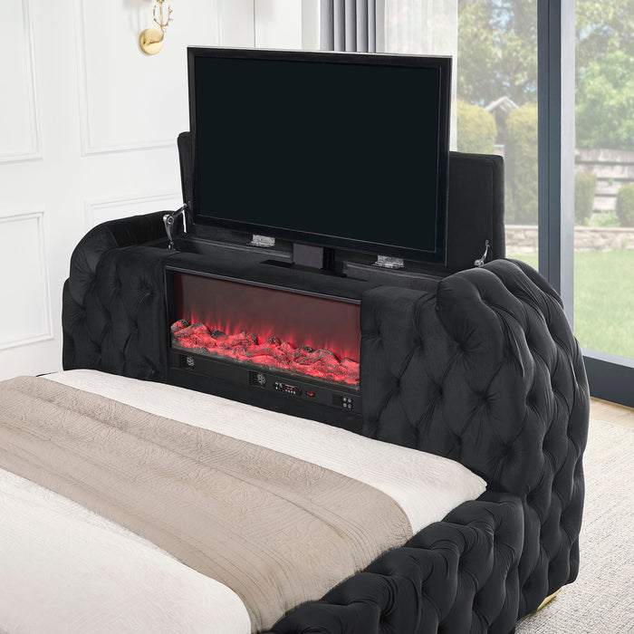 Natalia - Queen Upholstered Bed With Decking Board Set - Black