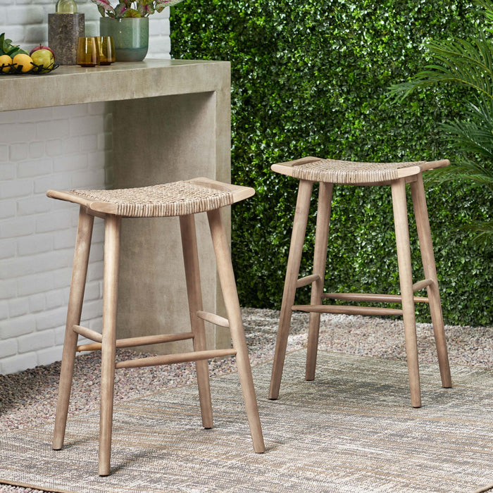 Pulaski - Rustic Style Outdoor Barstools Set With Faux Rattan Seating - Light Multi Brown
