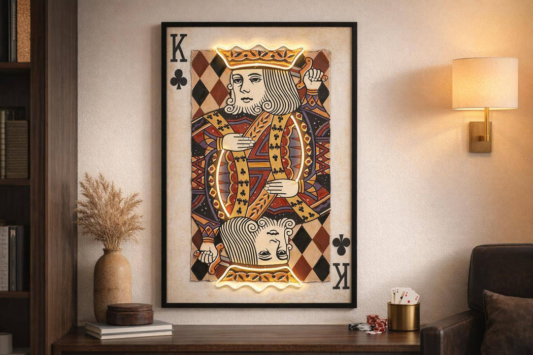 Royal Card I Hand-Embellished LED Canvas In Frame - Black / Red
