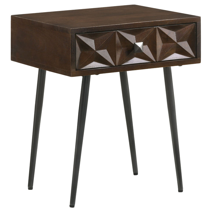Gibson - Coffee 1 Drawer Rectangular Side Table With Angled Legs - Coffee