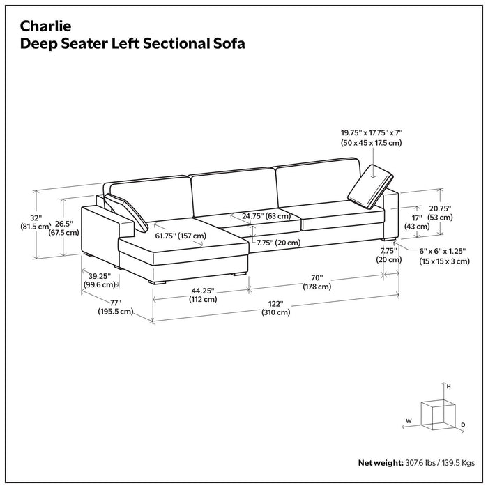 Charlie - Upholstered Deep Seater Sectional Sofa