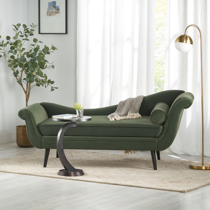 Auroral - Velvet Upholstered Chaise Lounge With Scrolled Arms And Tapered Legs