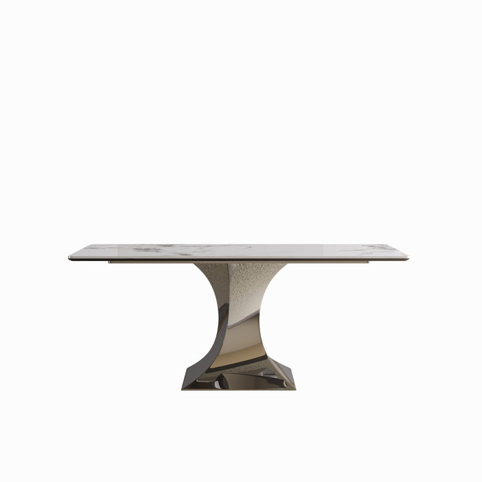 Modern Rectangular Dining Table For 6 - 8, Plated Hourglass Base