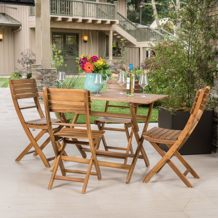 Natural 5 Piece Wood Outdoor Patio Dining Set - Natural Stained