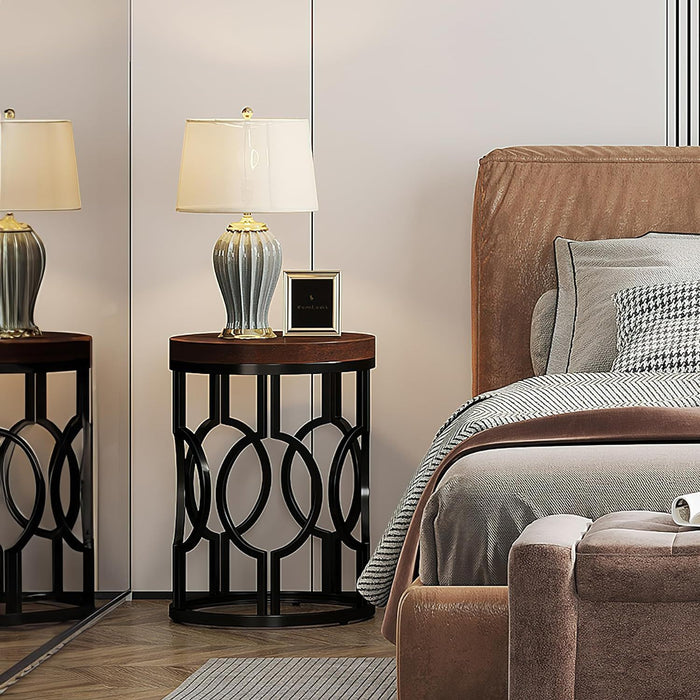 Round End Table Nightstand For Living - Brown / Black