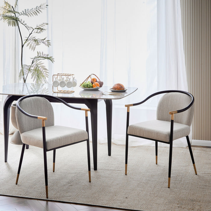 Modern Upholstered Dining Chair With Sleek And Design Fabric And Metal (Set of 2) - Beige / Black