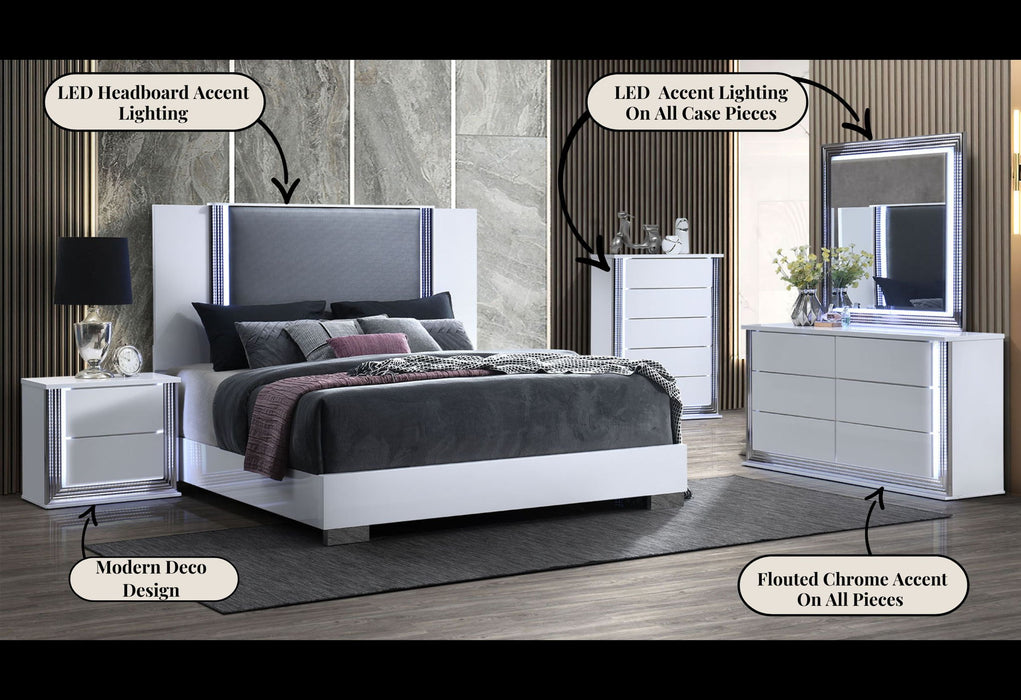 Ylime - 4 Piece King Bedroom Set (Bed, Dresser, Mirror, Nightstand) - White