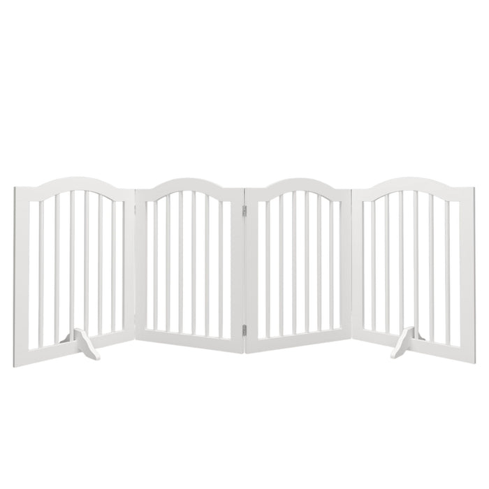 4 Panel Freestanding Pet Gate With Foldable Design And Support Feet - White