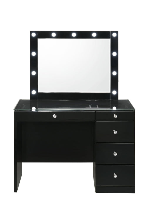 Morgan - Vanity Desk With Glass Top, LED Mirror & Stool - Black