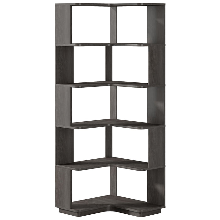 6 Tier Corner Bookshelf, L-Shaped Freestanding Shelf With Anti Drop Panels