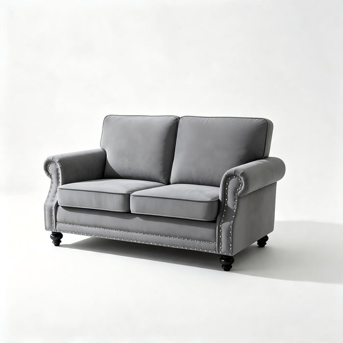 Loveseat Sofa With Nailhead Detail & Turned Legs, 2 Seater Upholstered Couch