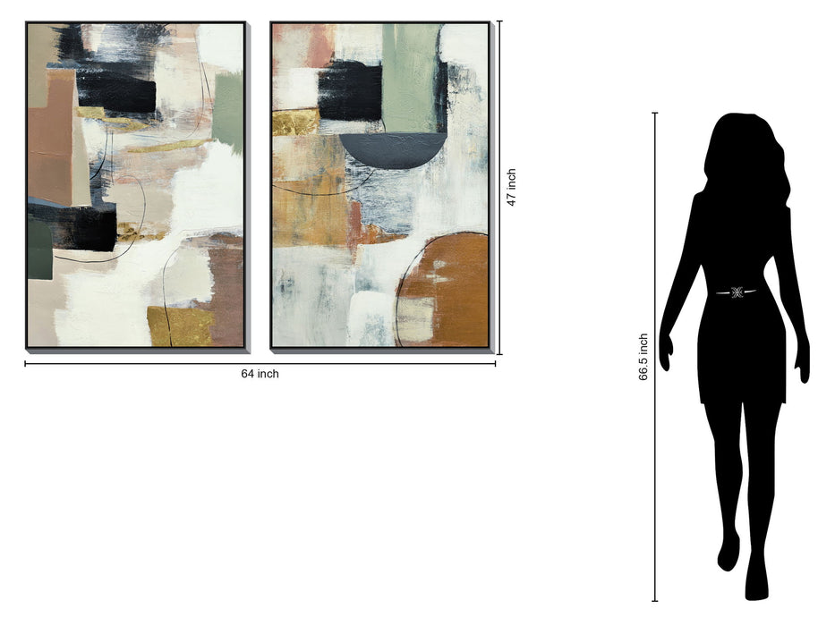 32x47 Hand Painted Textured Canvas in Frame (Set of 2) - Beige