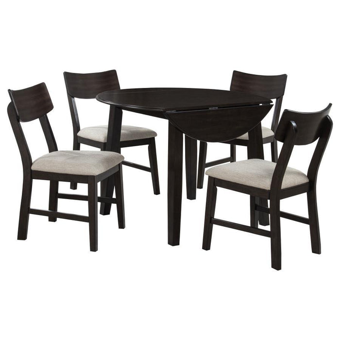 Catley - 5 Piece Round Drop Leaf Dining Table Set - Dark Coffee
