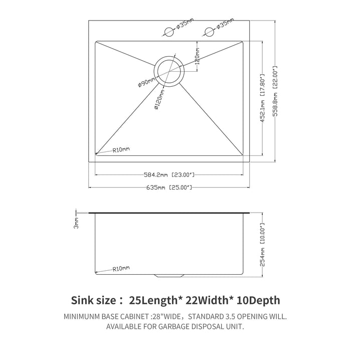 Topmount Kitchen Sink 16 Gauge, Single Bowl