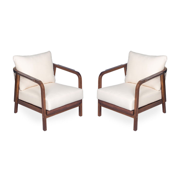 Outdoor Lounge Chair With Woven Backrest, Solid Wood Frame, Comfortable Cushions