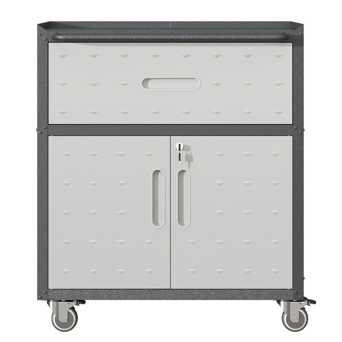 Sturdy And Durable Metal Tool Cabinet For Garage With Wheels Mobile Heavy Duty Storage Cabinet With 1 Drawer And 2 Locking Doors