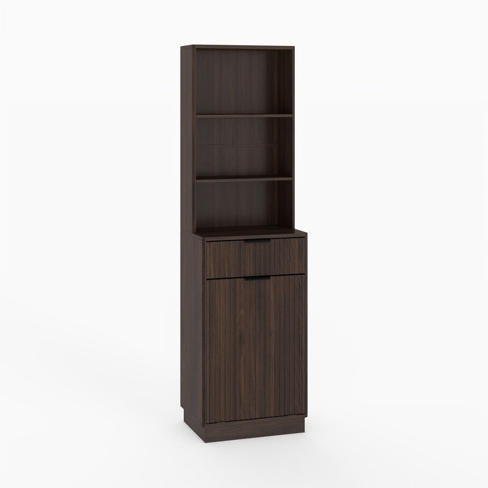 Tall Narrow Fluted Storage Cabinet With Trash Bin Compartment For Kitchen (Trash Can Not Included)