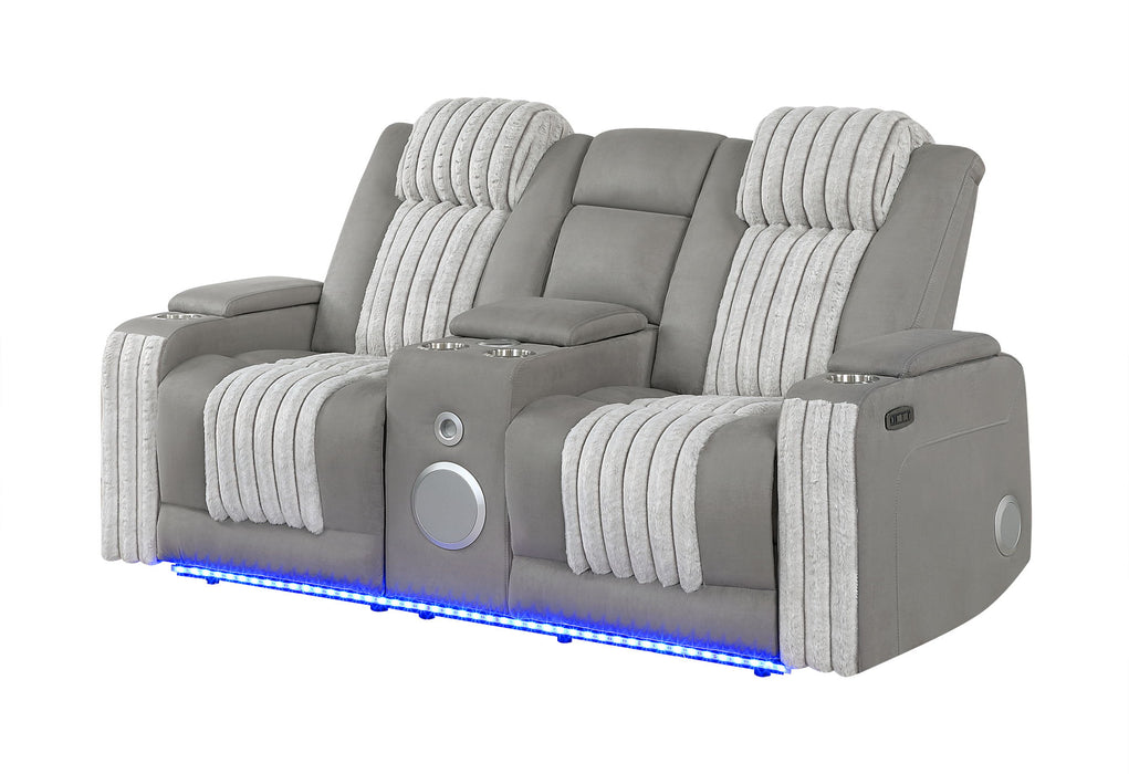 U8000 - Power Reclining Loveseat With Console, Power Headrest, LED Light, Bluetooth Speaker - Gray