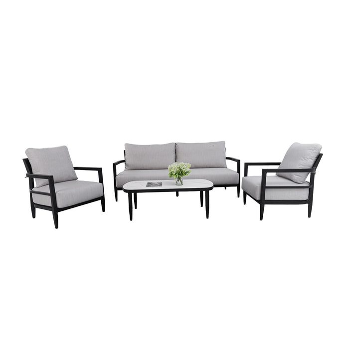 Outdoor Conversation Set With Chairs, Bench Sofa, Tables, Sunbrella Cushions