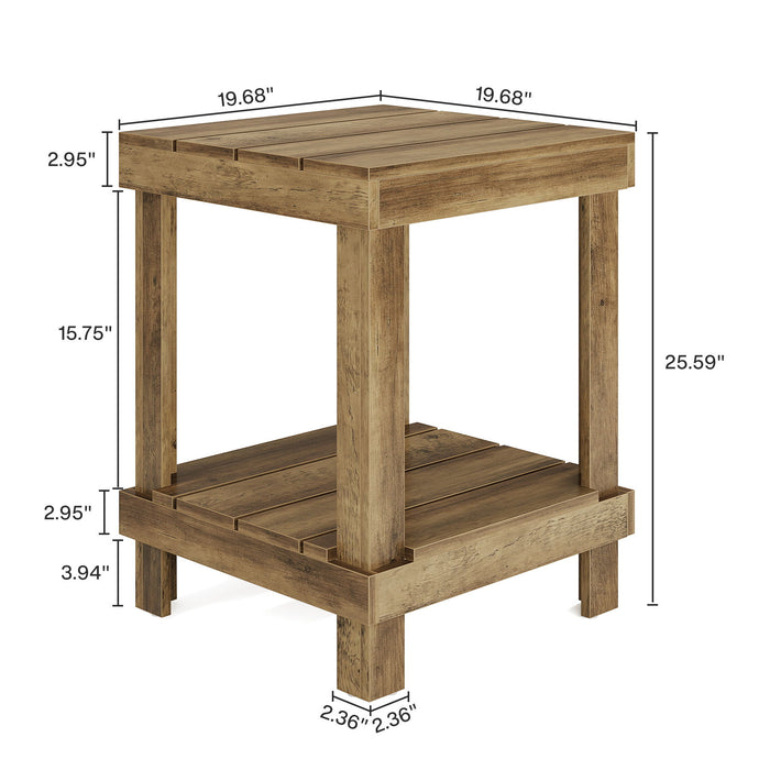 2 Tier End Table With Open Shelves, Compact Square Side Table For Living Room - Natural Wood