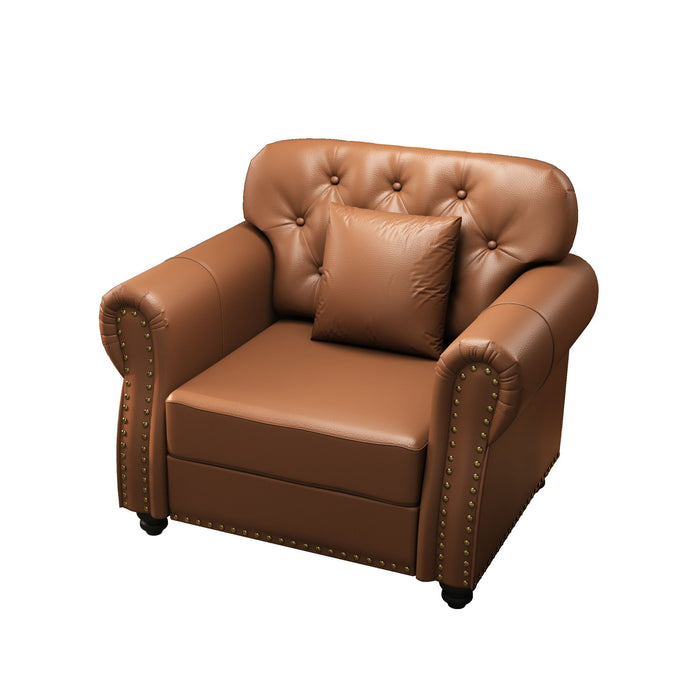 Upholstered Sofa With Nailhead Trim, Rolled Armrests With Ottoman