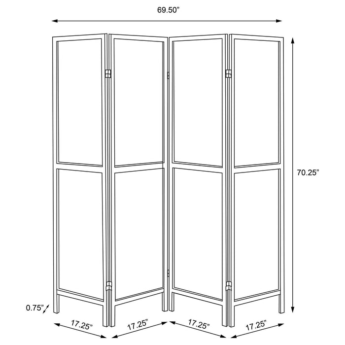 4 Panel Folding Screen, Space Divider - Brown