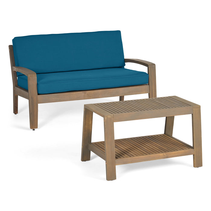2 Piece Outdoor Conversation Set (Loveseat & Coffee Table With Water-Resistant Cushions)