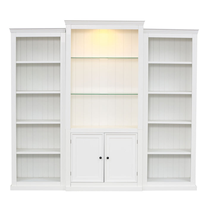 Retro Style 3 Piece Bookcase Display Cabinet With Adjustable LED Lighting, Tempered Glass Shelves - White
