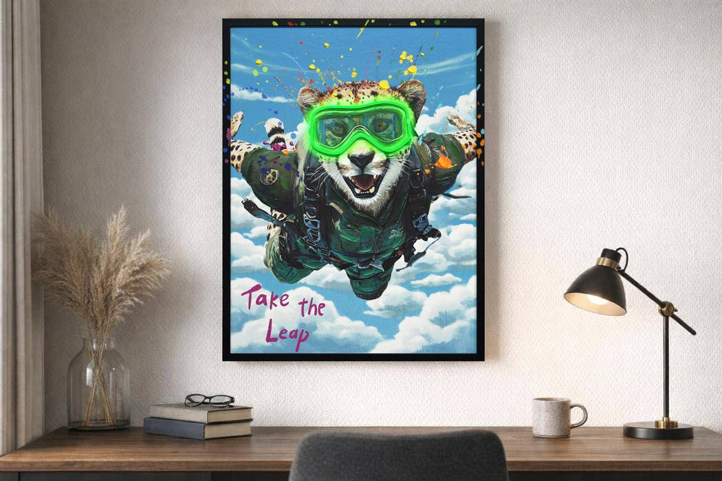 Skybound Roar II Hand-Embellished LED Canvas In Frame - Black / Blue