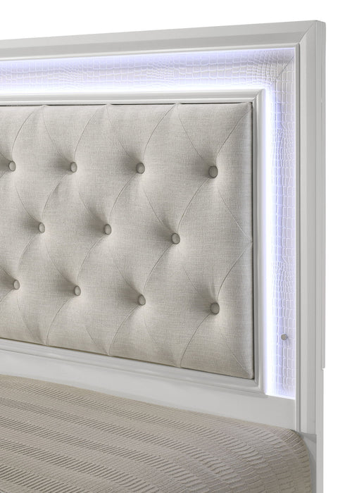 Lyssa - King Bed With LED - Oat / Frost