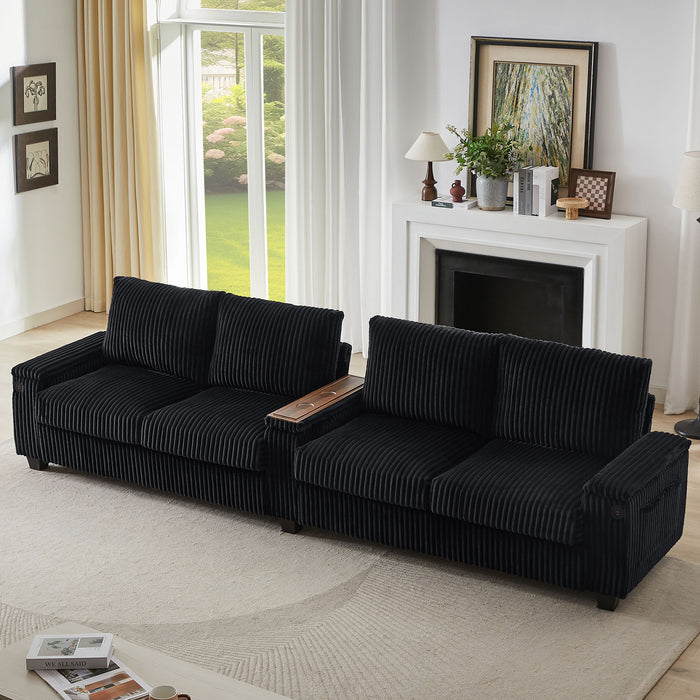 Modern 4 Seater Corduroy Sofa Couch With USB Ports And Hidden Storage