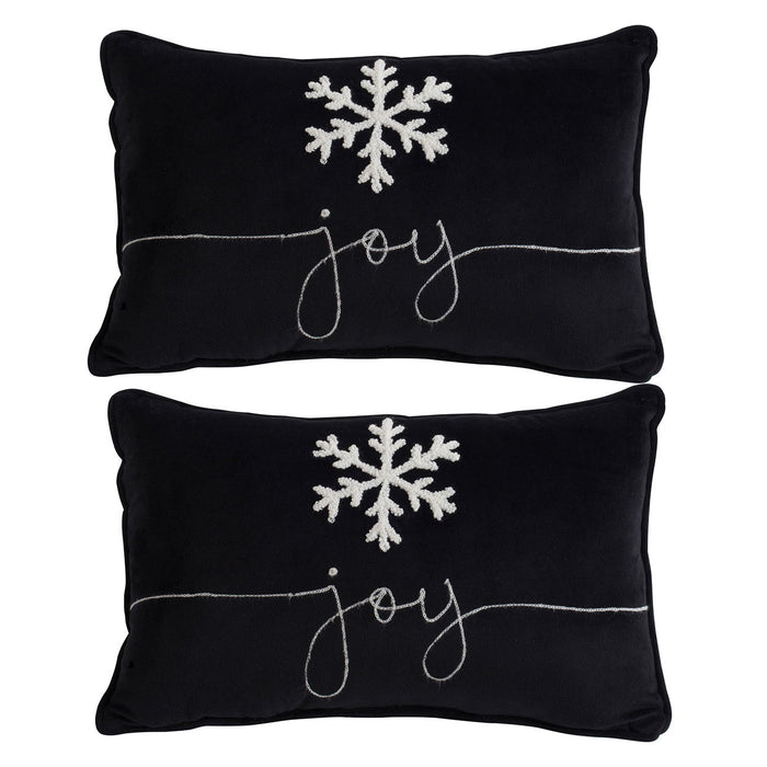 Velvet Pillow With Embroidered Joy And Frosty Snowflake, For Christmas Halloween Holiday Decor (Set of 2)
