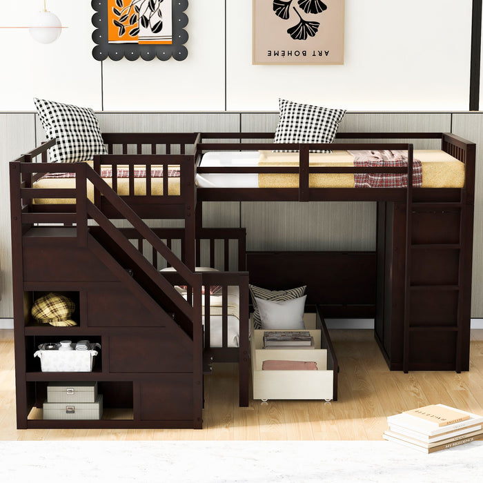 L Shaped Bunk Bed With 3 Drawers, Portable Desk And Wardrobe