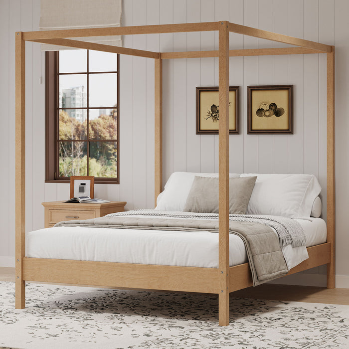 Canopy Bed Frame 4 Poster Platform Bed With Slats Support, No Box Spring Needed