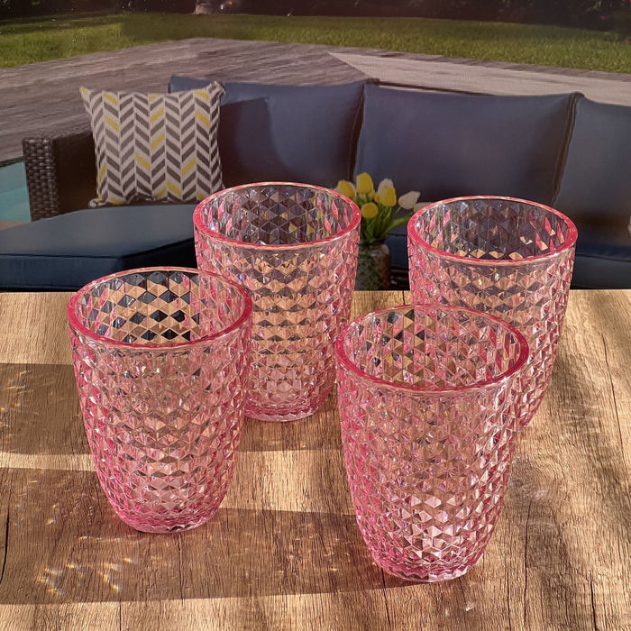 Leading Ware Diamond Cut Acrylic Glasses Drinking (Set of 4)