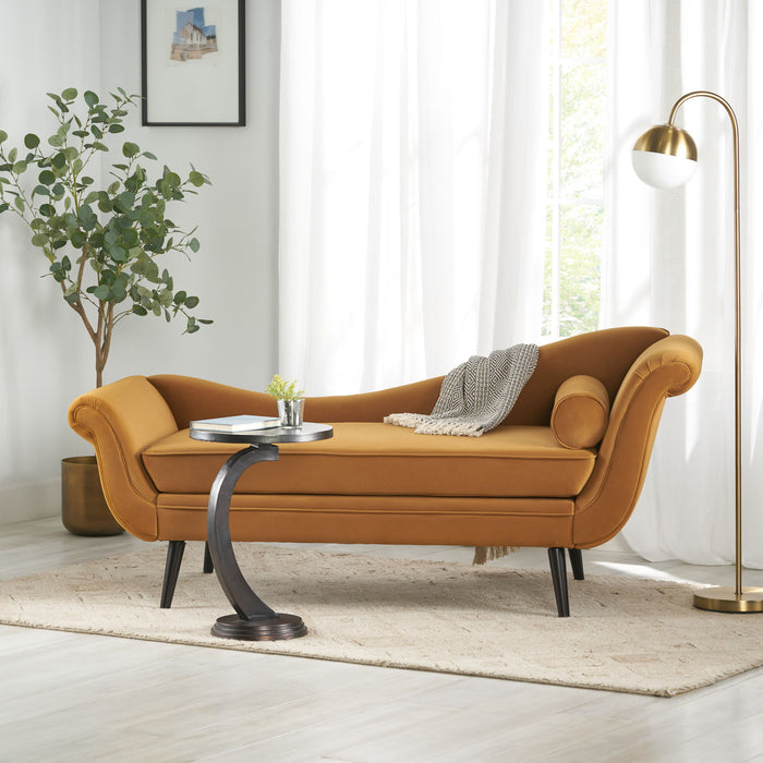 Auroral - Velvet Upholstered Chaise Lounge With Scrolled Arms And Tapered Legs