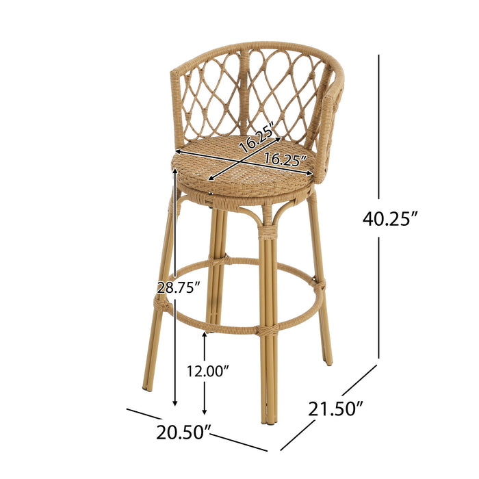Bohemia - Outdoor Brown Wicker Bar Stool (Set of 2) With Metal Frame And Faux Rattan - Light Brown