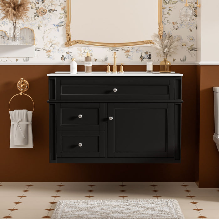 Wall Mounted Bathroom Vanity With 2 Drawers, 1 Tip Out Drawer, 3 Holes Sink