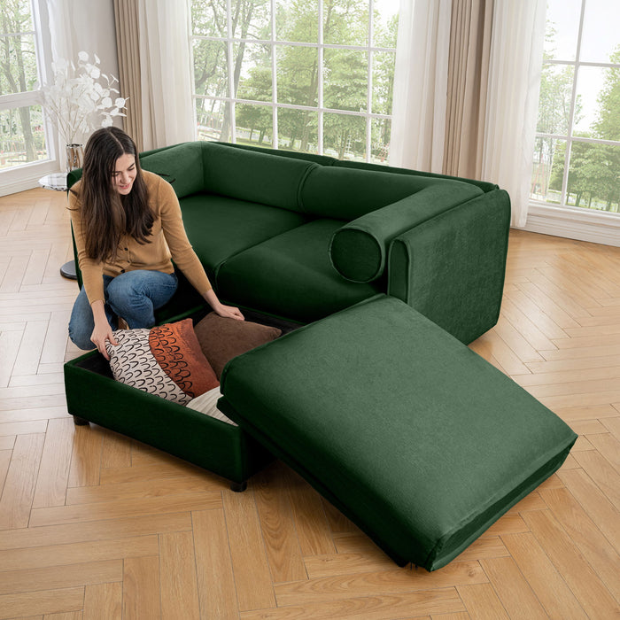 Contemporary Elegant White Chenille Sofa With Storage And Ottoman
